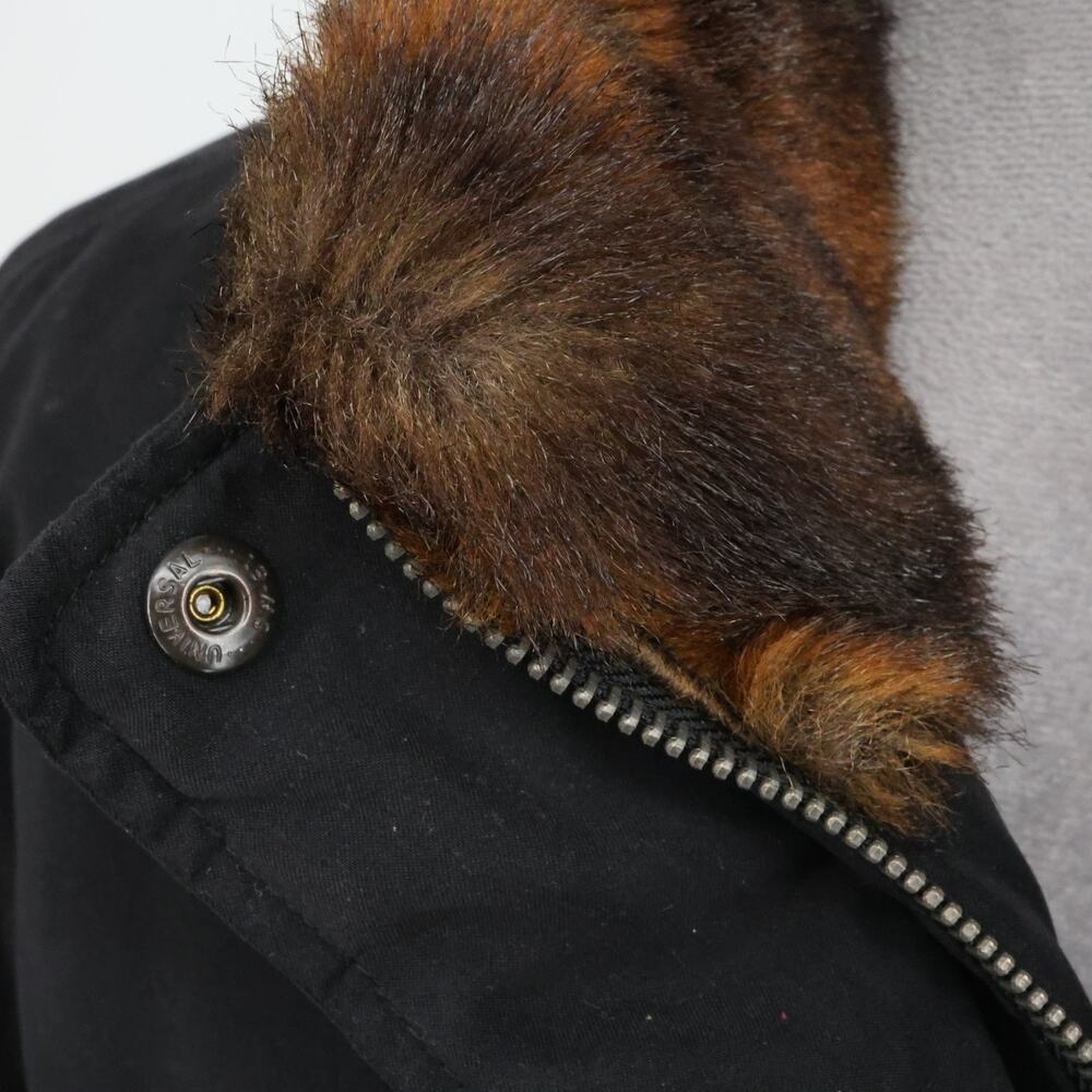 LRL Ralph Lauren Coat Womens Large Black Faux Fur Collar Zip Snaps Lined Jacket - Picture 9 of 16